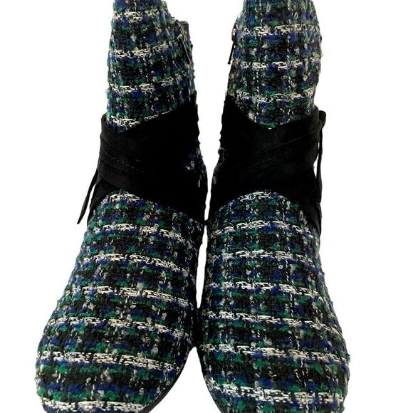 BLUE AND GREEN TWEED FABRIC HEEL - Picture 4 of 7